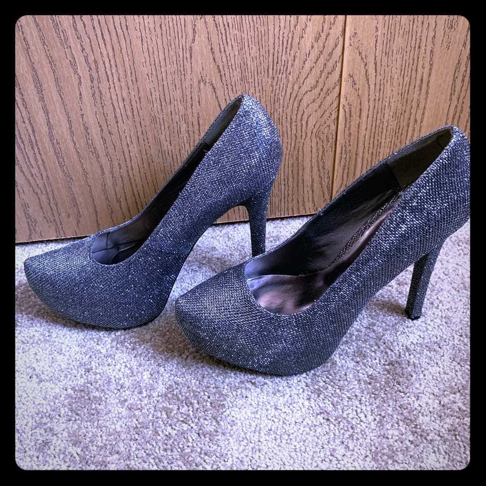 Sparkly grey platform heels